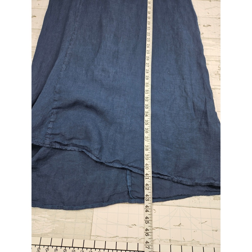 Ellamoda Navy Blue 100% Linen V-Neck Sleeveless Draped Bubble Midi Dress Medium - Picture 5 of 7